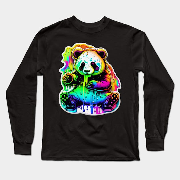 Colorful melting panda bear design #1 Long Sleeve T-Shirt by Farbrausch Art